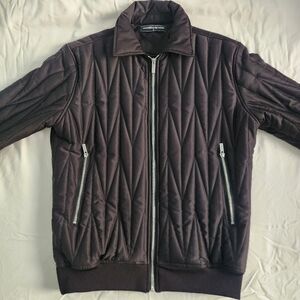 Maniere De Voir Quilted Bomber Jacket in Dark Brown